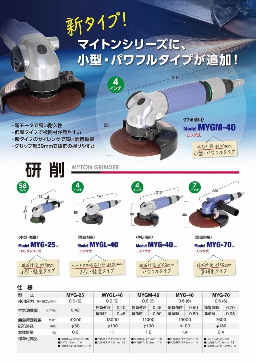 最新人気 日東工器 マイトン 空気式グラインダー MYG-40 hobby-moto.com