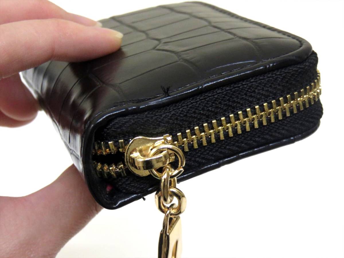  Mini purse black crocodile type pushed . lady's * men's round fastener Zip card inserting PU leather wallet black new goods free shipping 