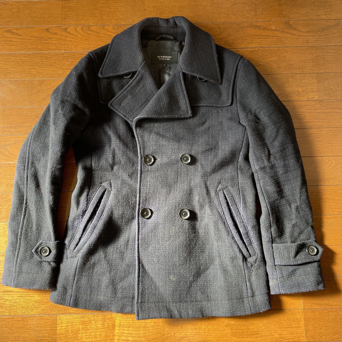 最前線の バーバリーブラックレーベル☆ブラック厚手ピーコート コート
