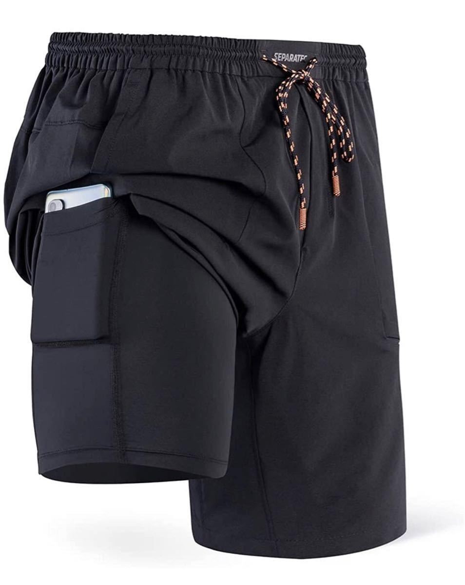 ランニング ショート パンツ メンズ ポケット付き スマホ収納可能 吸汗 速乾 耐久 ナイロン ポリウレタン スポーツ 