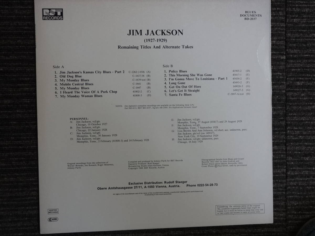 Jim Jackson　　Remaining titles and alternate takes　　Blues Document 2037_画像2