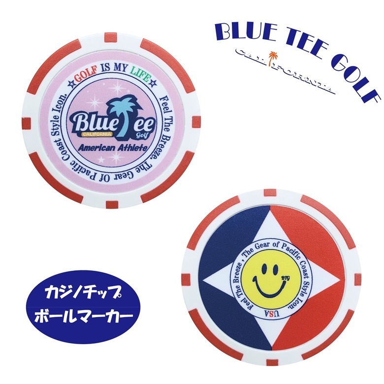 ★8:送料無料 RDオークション【BLUE TEE ツリー（ピンク）/スマイル:レッド】ブルーティーゴルフ【 レッド：カジノチップ ボールマーカー】_画像1