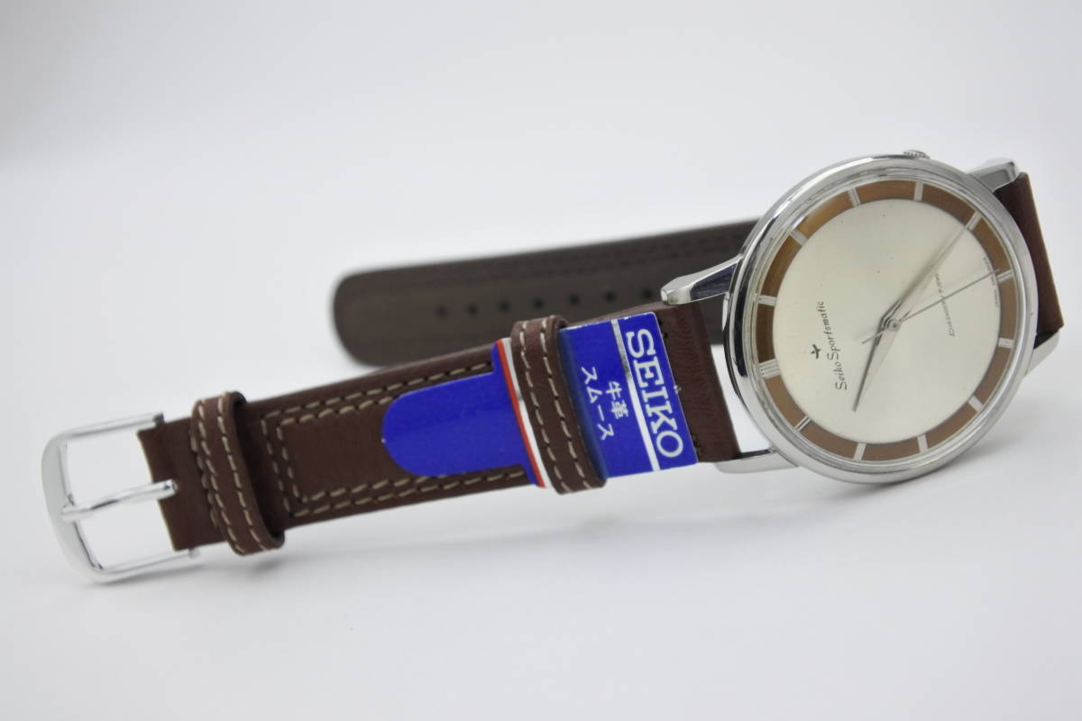 稀少文字盤 １９６０年代国産名機Seiko セイコー スポーツマチック 17石 コママーク J14103D 自動巻紳士腕時計 純正SEIKOベルト 逸品