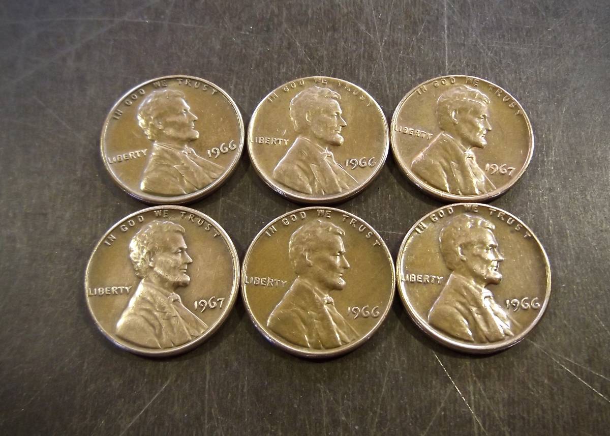 1セントコイン 1960～1969年の6枚セット 送料無料　（13074）リンカーン USA お金 貨幣 硬貨 ペニー アメリカ　　_画像1