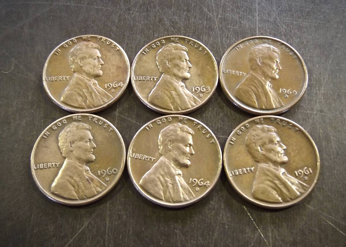 1セントコイン 1960～1969年の6枚セット D刻印 送料無料 （13087）リンカーン USA お金 貨幣 硬貨 ペニー アメリカ  の画像1