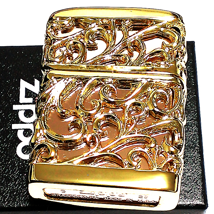 ZIPPO ライター 超重厚 メタルジャケット ゴールド 豪華 ジッポ 彫刻デザイン デビル 4面加工 金 メンズ アクセサリー ギフト_画像2
