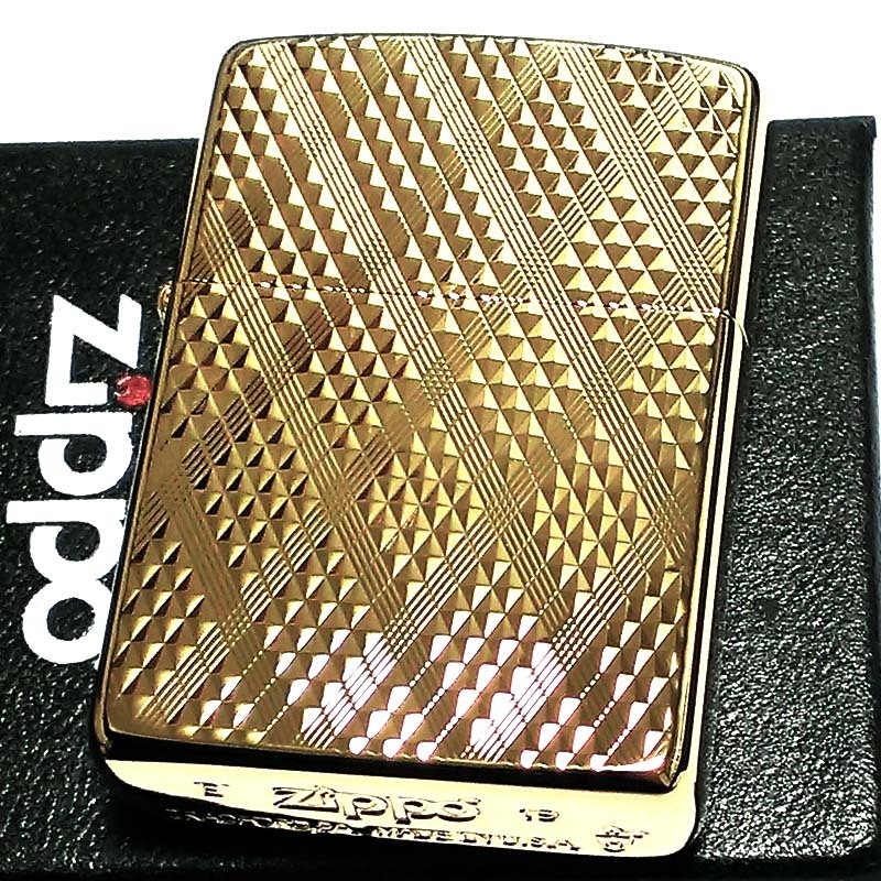 ZIPPO アーマー ジッポ ライター Diamante ゴールド K24 ダイヤカット彫刻 両面加工 金タンク 重厚 かっこいい おしゃれ メンズ ギフト
