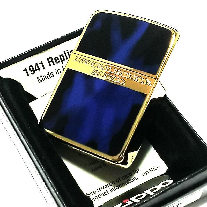 ZIPPO ライター ジッポ 1941 復刻 レプリカ ジッポー ゴールド＆ブルー 両面加工 金タンク 4バレル かっこいい 丸角 メンズ プレゼント_画像6