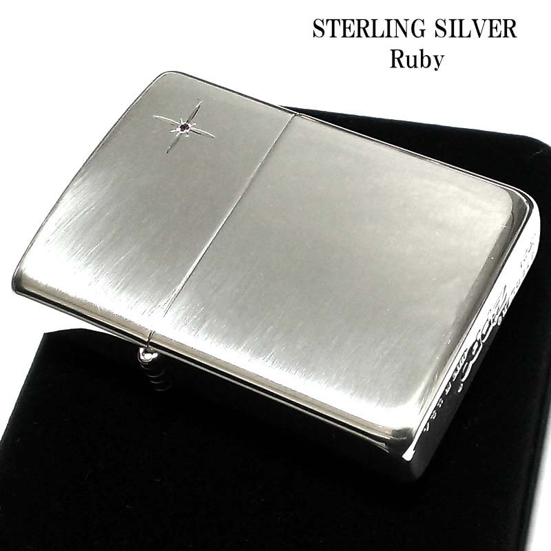 ZIPPO 純銀 スターリングシルバー 天然ルビー ジッポ ライター 天然石