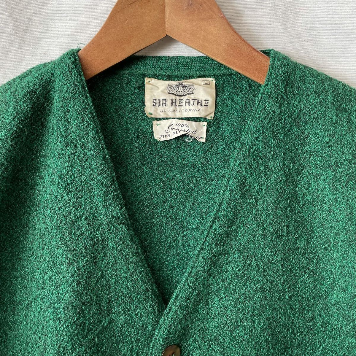 【希少】60s アルパカ 100 パール編 L ニットカーディガン シェル釦 USA製 ビンテージ / SEARS TOWNCRAFT レマメイヤー 50s 70s 80s 90s