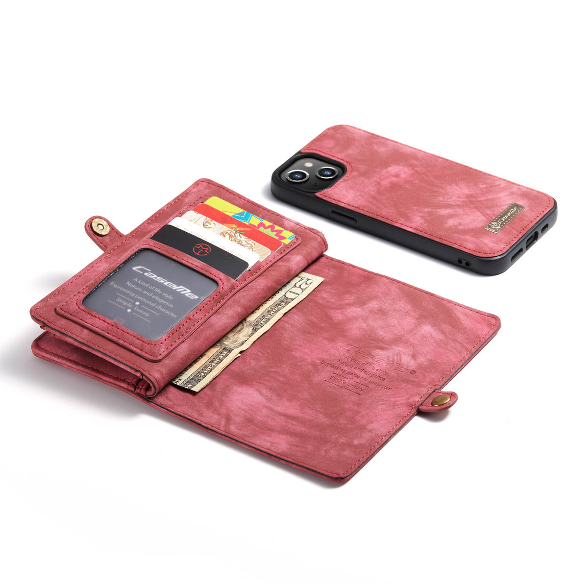 iPhone 13 mini レザーケース iPhone13 mini ケース アイフォン13 ミニ カバー 手帳型 カード収納 ファスナー付き 財布型 レッド_画像6