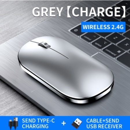 【2.4Gのみ】IPad,Mac,タブレット,ノートブック,ゲーム,ビジネスオフィス用Bluetoothで充電可能なサイレントワイヤレスコンピュータマウス_Gray