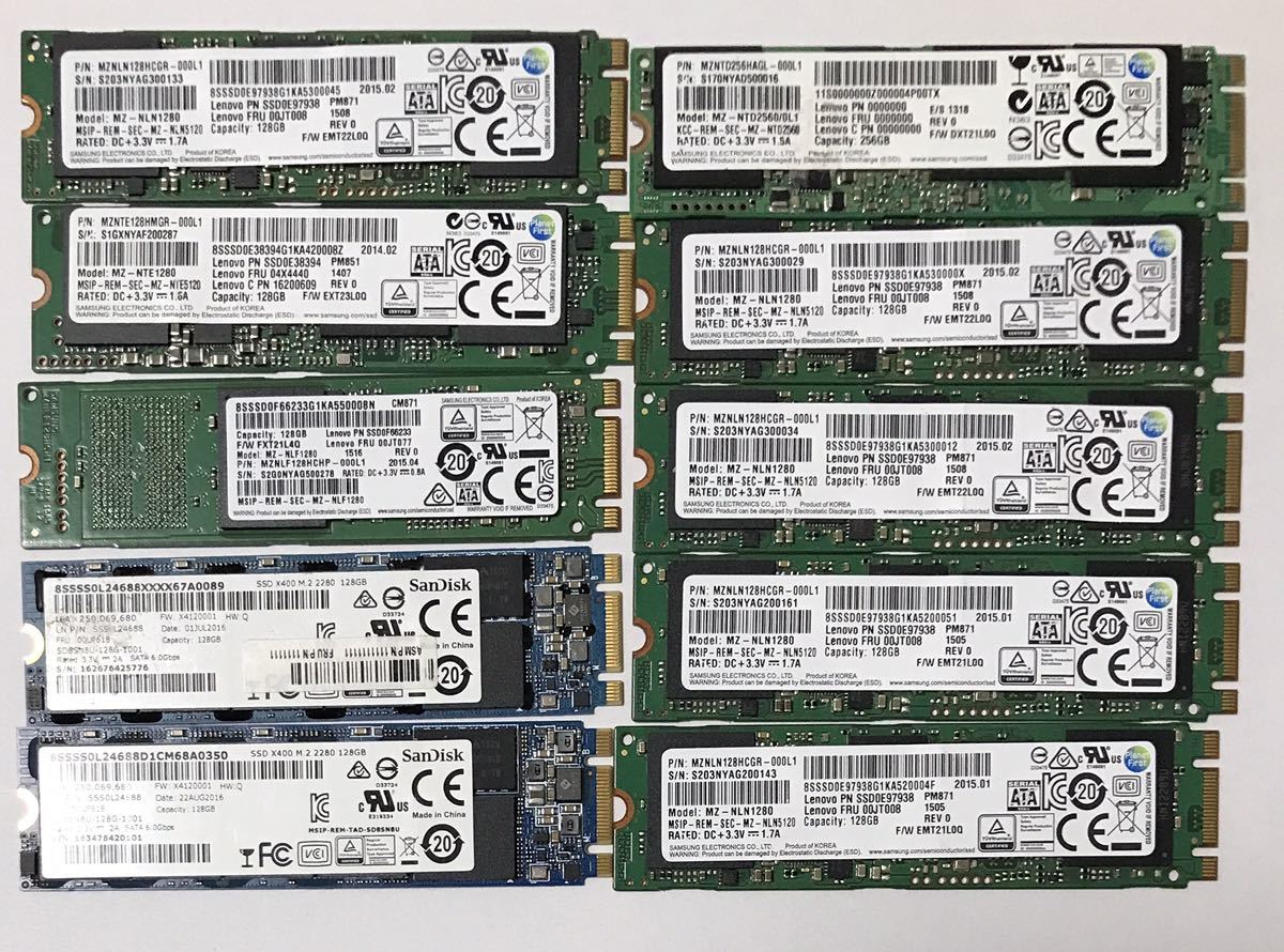 送料無料 ジャンク扱い 128GB 9本 + おまけ 256GB 1本 各種 M.2 SATA SSD 2280