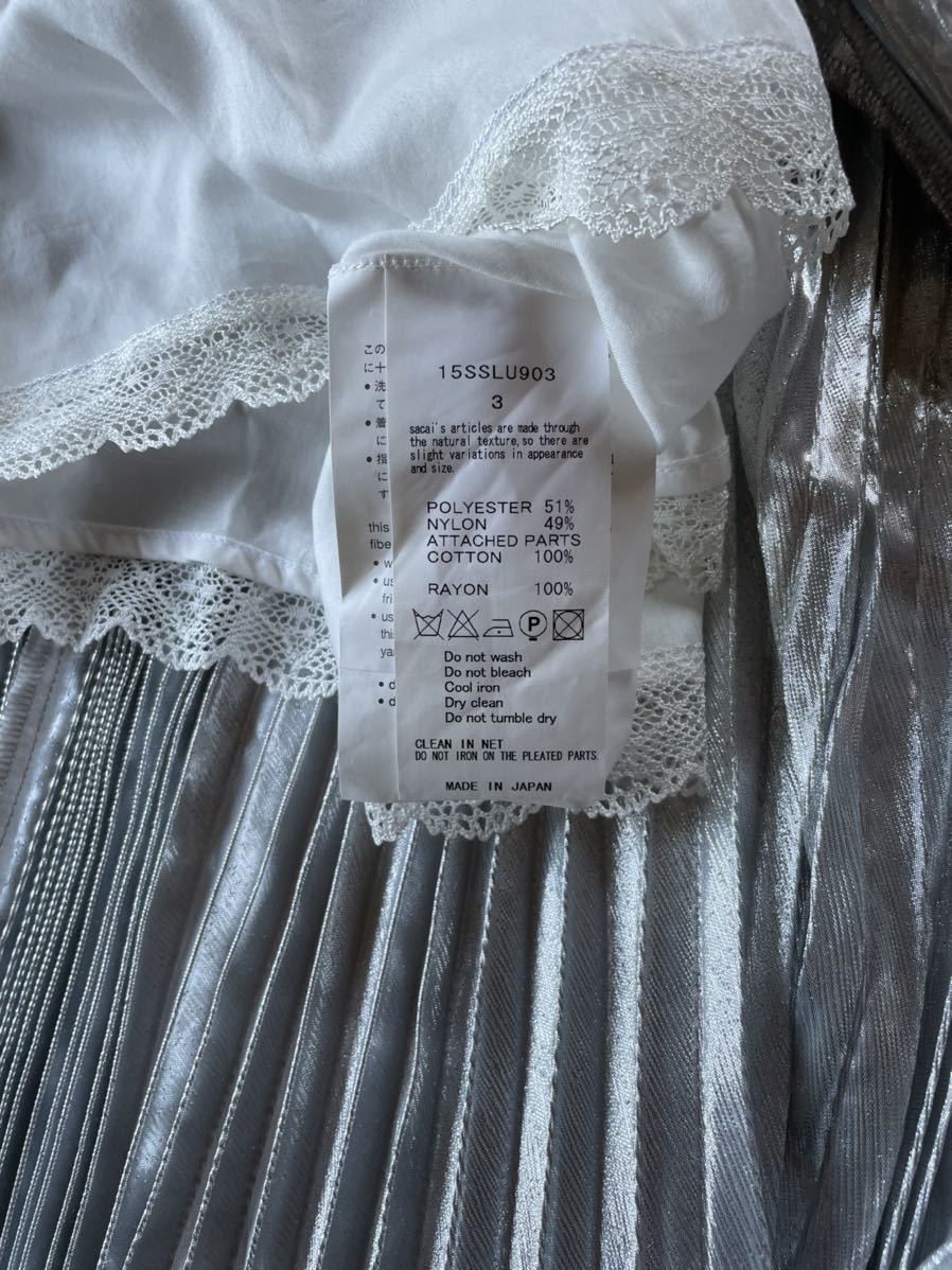 3新品 sacai luck レディース プリーツスカート ペチコート付き 15SS サイズ 3 M サカイ ラック グレー スカート 5