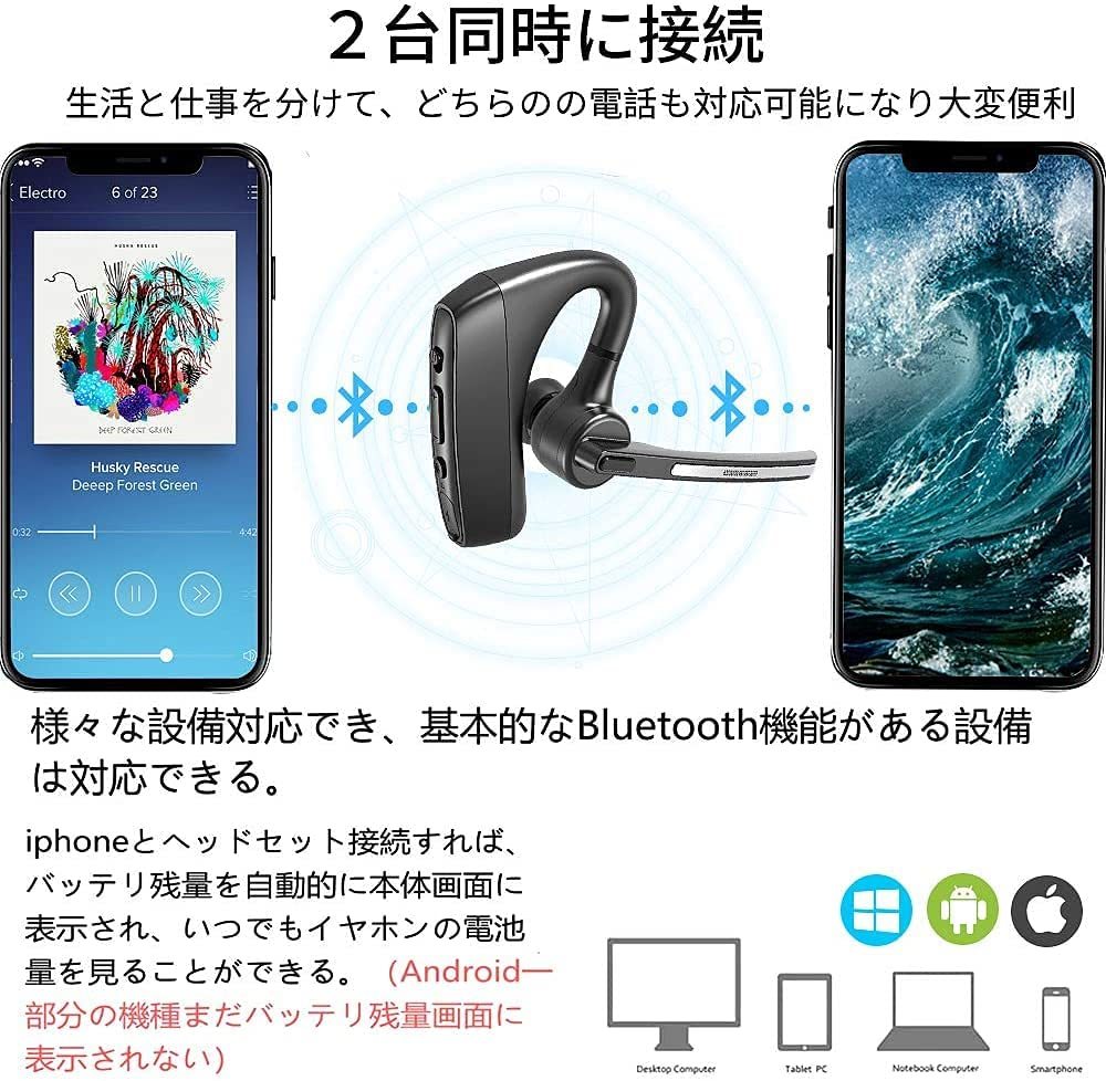 T-770 Bluetooth ヘッドセット 5.1 片耳 ハンズフリー 通話 マイク内蔵 左右耳兼用 耳掛け ワイヤレスイヤホン_画像5