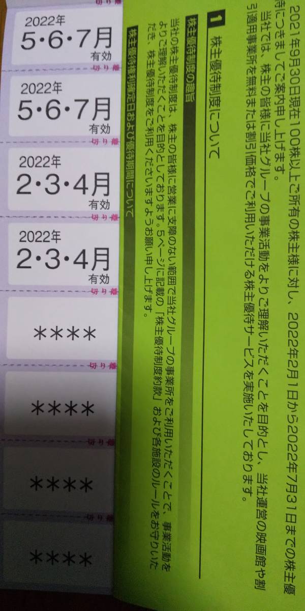 最新 東京テアトル 株主優待 映画ご招待券+提示割引証 4枚綴り×1冊 