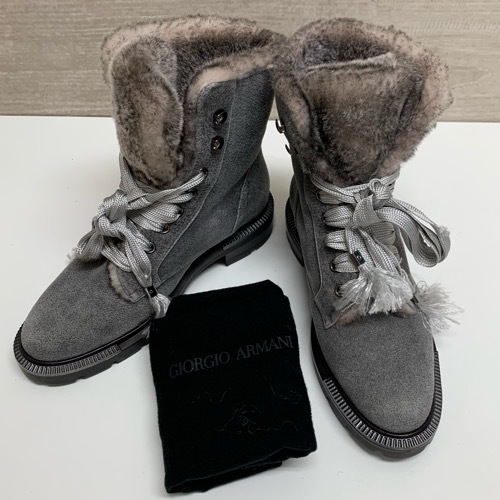 GIORGIO ARMANI ジョルジオアルマーニ ムートンブーツ 36 グレー 【中