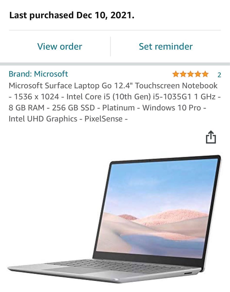 Microsoft Surface Laptop Go Intel i5 8GB RAM 256GB SSD US