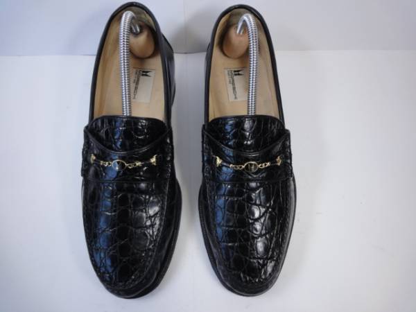 [ leak ski ] genuine article MORESCHI shoes 24cm black crocodile bit Loafer slip-on shoes business shoes high class material wani leather for man made in Italy 6