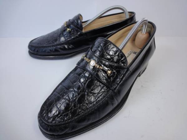 [ leak ski ] genuine article MORESCHI shoes 24cm black crocodile bit Loafer slip-on shoes business shoes high class material wani leather for man made in Italy 6