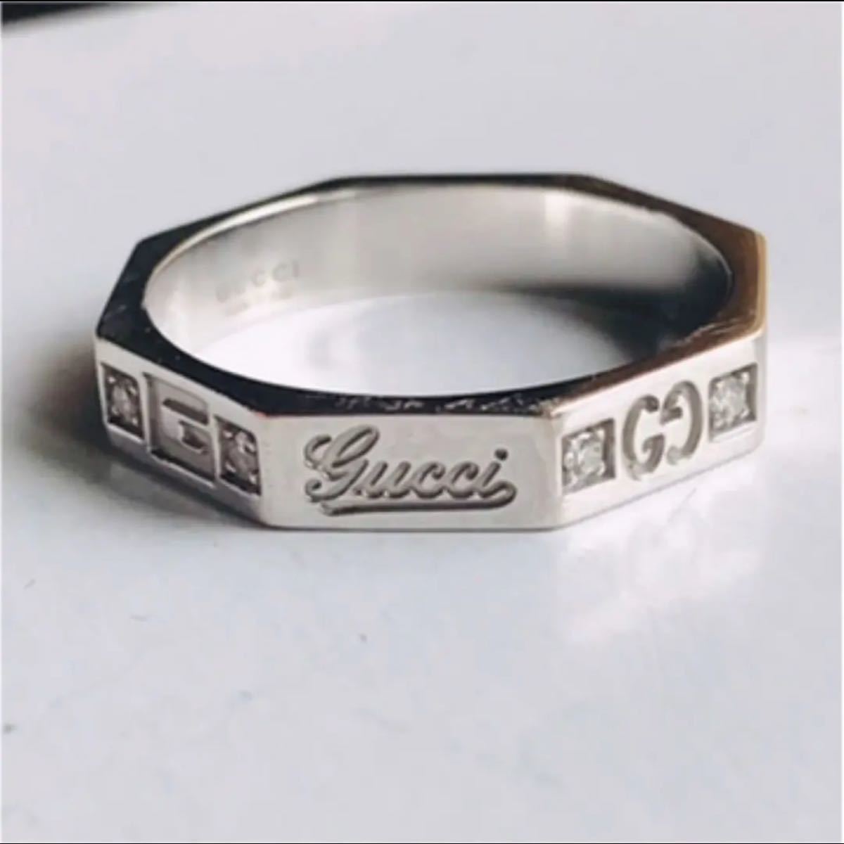 GUCCI k18WG オクタゴナルリング ダイヤ付き kccconline.org