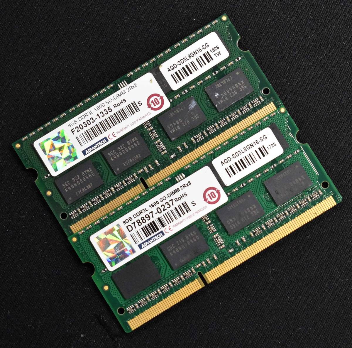 1円スタート 16GB (8GB 2枚組) PC3L-12800S DDR3L-1600 S.O.DIMM 204pin ノートPC用メモリ (ADVANTEC純正(SEC) 8G 16G) (管:SA3095-4(6E
