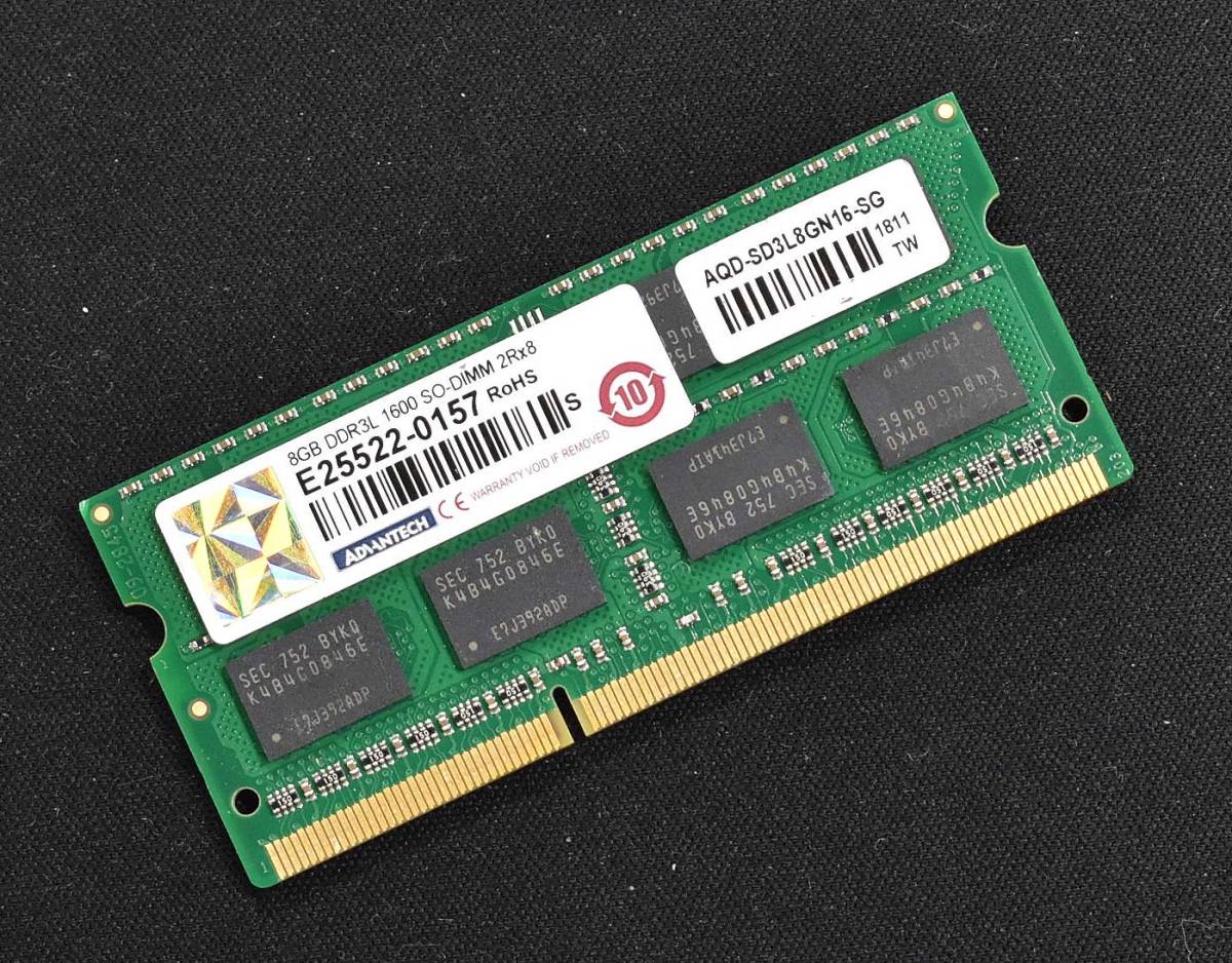 1円スタート 8GB PC3L-12800S DDR3L-1600 S.O.DIMM 204pin 2Rx8 ノートPC用メモリ (ADVANTEC純正(SECチップ搭載) 8G) (管:SA3096-4(5E