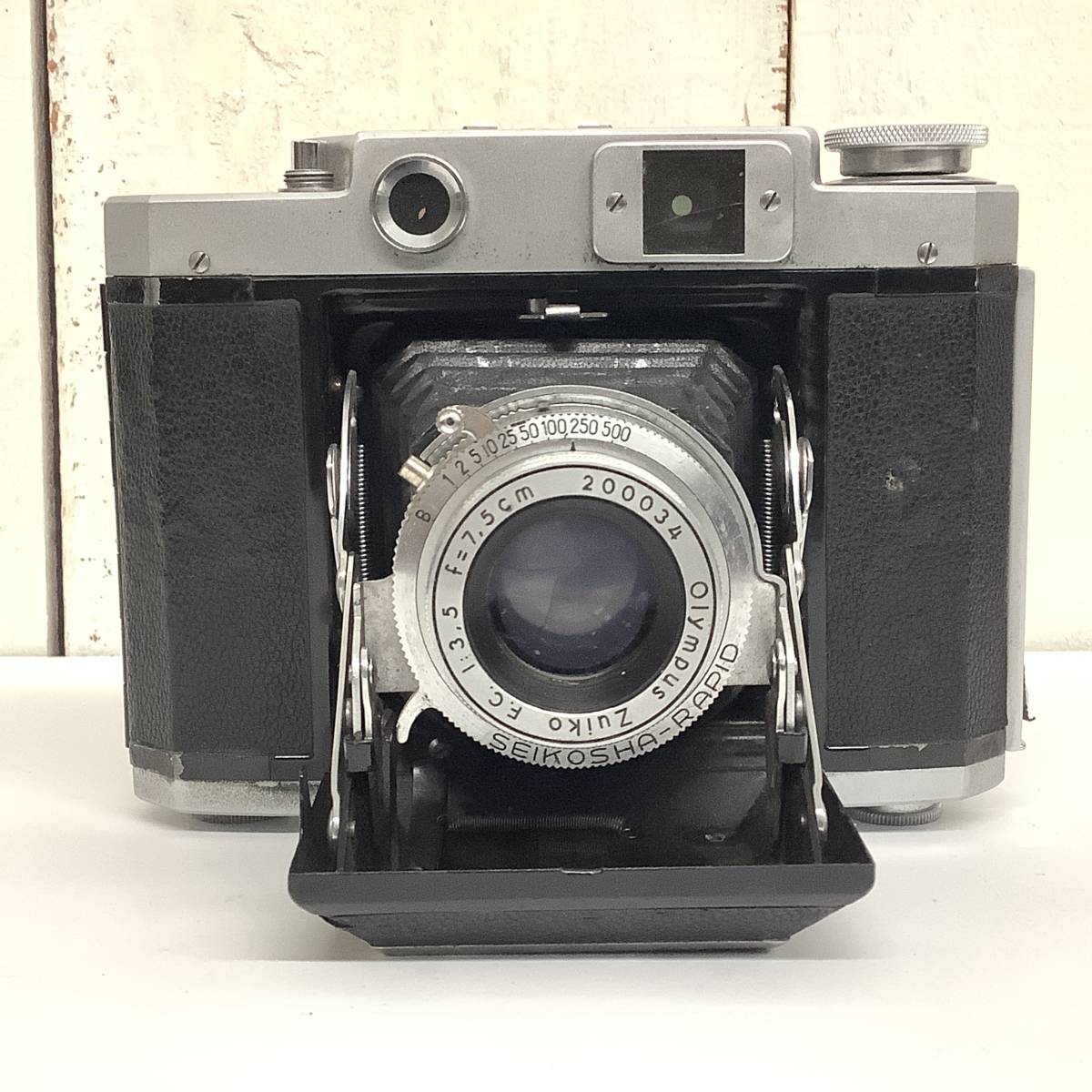 昭和レトロ 当時物「MAMIYA マミヤ 蛇腹マミヤ６ フォールディングカメラ OLYMPUS ZUIKO F.C. 1:3.5 f=7.5cm 革ケース付 シャッター作動」_画像1