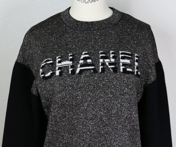 19AW CHANEL シャネル ラメ ロゴ ニット 36 セーター b4869_画像2