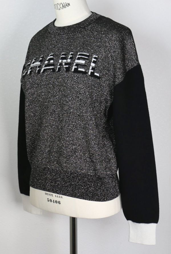 19AW CHANEL シャネル ラメ ロゴ ニット 36 セーター b4869_画像4
