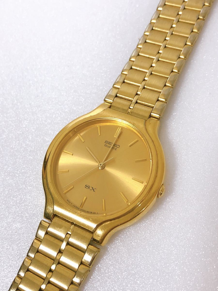 SEIKO Seiko SX quartz wristwatch men's Gold V701-6K00 battery replaced :  Real Yahoo auction salling
