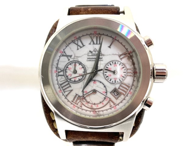 SAAD サード クロノグラフ クォーツ 白文字盤 レザーベルト 腕時計 /B5410の画像1