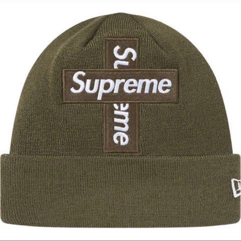 新品 Supreme New Era Cross Box Logo Beanie Light Olive シュプリーム クロス ボックスロゴ ビーニー ライトオリーブ20AW_画像1