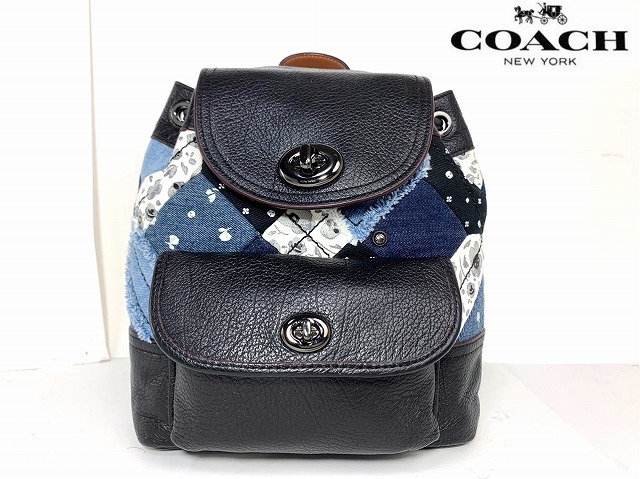  as good as new * complete sale model * Coach COACH Denim Mini Turn lock Canyon quilt leather rucksack backpack *37743