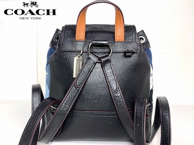 新品同様★完売モデル☆ コーチ COACH デニム ミニ ターンロック キャニオン キルト レザー リュックサック バックパック ★37743