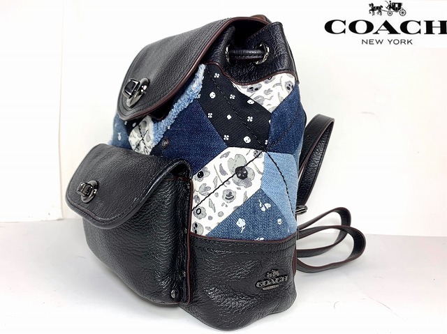  as good as new * complete sale model * Coach COACH Denim Mini Turn lock Canyon quilt leather rucksack backpack *37743