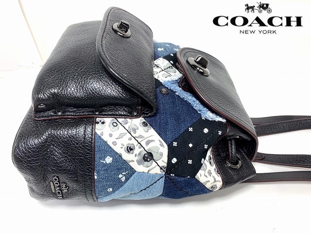 新品同様★完売モデル☆ コーチ COACH デニム ミニ ターンロック キャニオン キルト レザー リュックサック バックパック ★37743