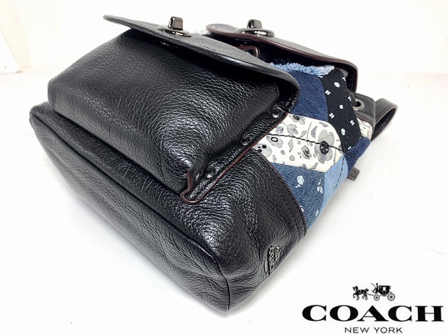 新品同様★完売モデル☆ コーチ COACH デニム ミニ ターンロック キャニオン キルト レザー リュックサック バックパック ★37743