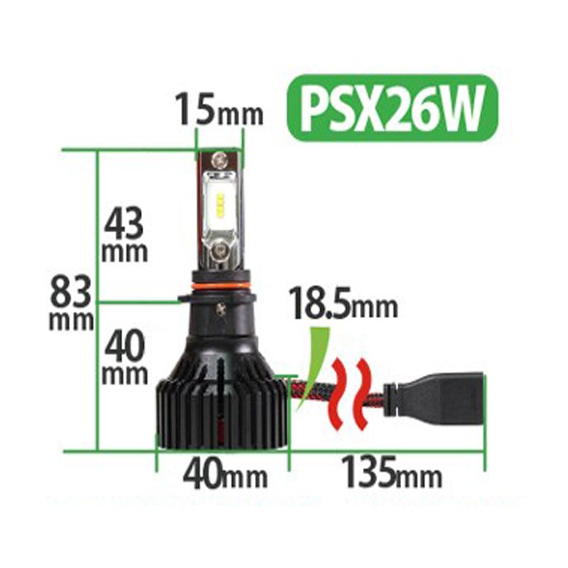 LEDヘッドライト (T8) PSX26 DC12V/24V 60W 12000ルーメン 6500K ホワイト 車検対応 2年保証_画像3