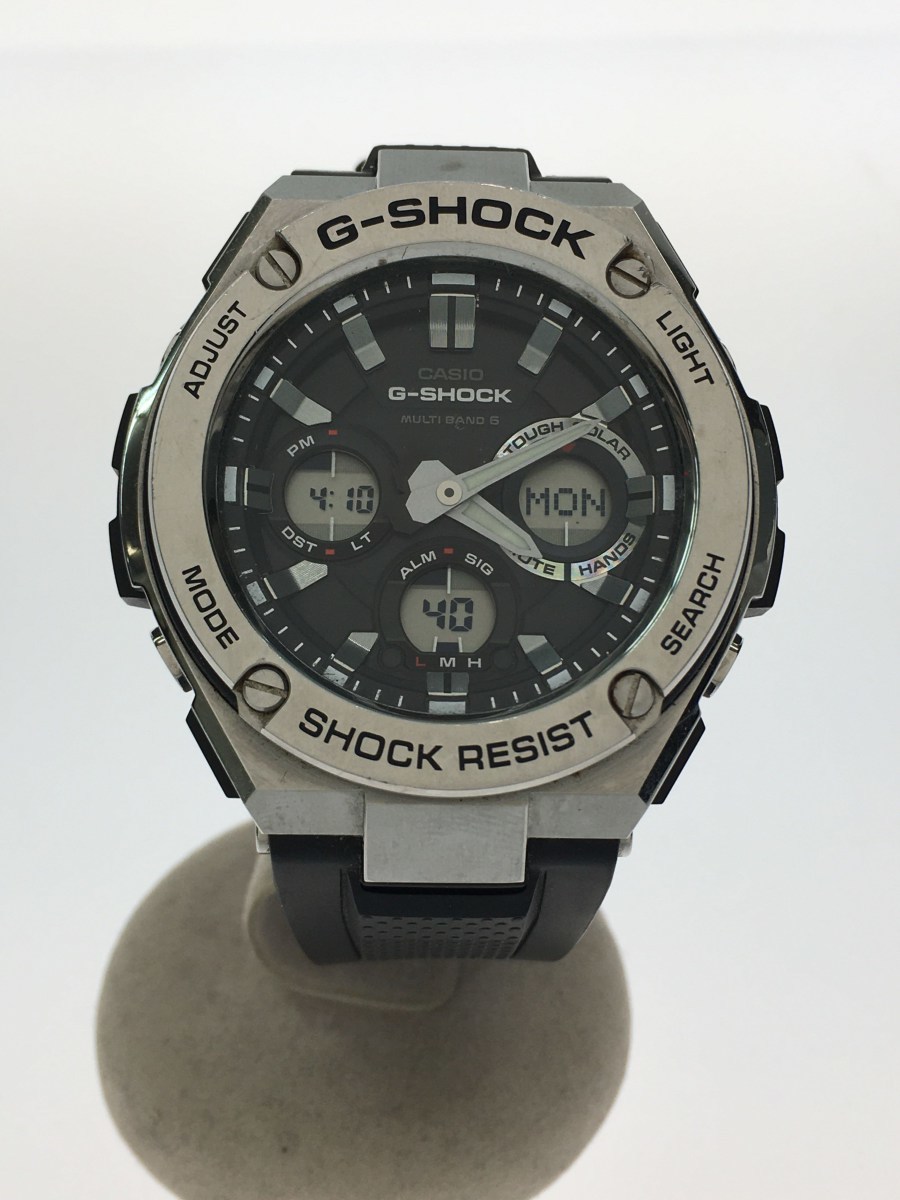 CASIO◇ソーラー腕時計・G-SHOCK/デジアナ/ラバー/SLV/BLK-