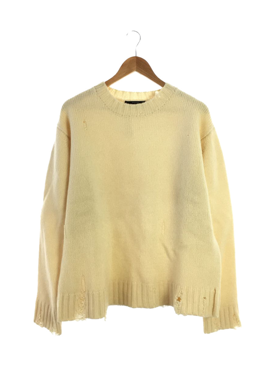 UNUSED◇3G CREW NECK DAMAGE KNIT/セーター(厚手)/3/ウール/WHT