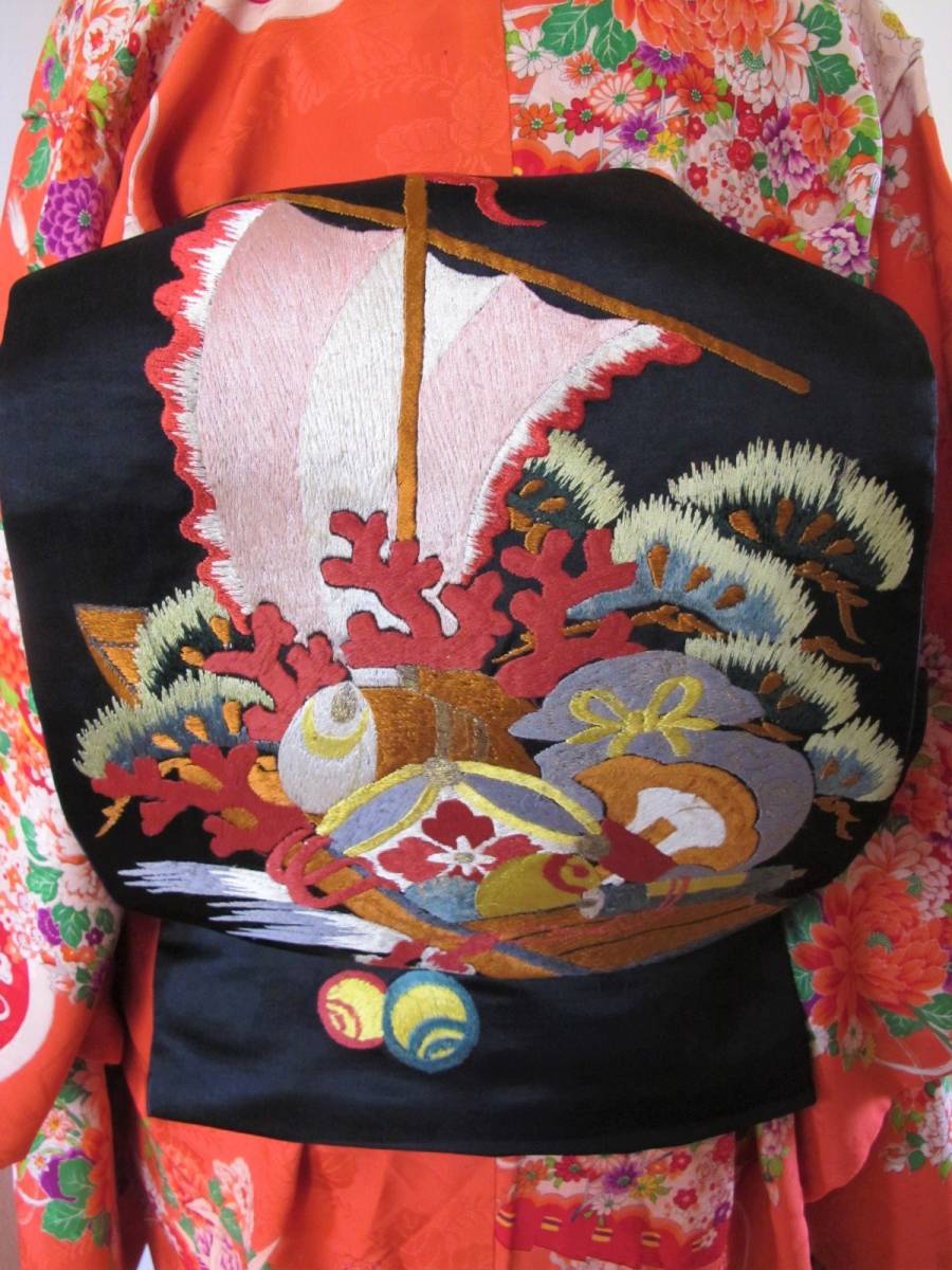 アンティーク 刺繍 名古屋帯 帆船 宝尽くし NO36 fkip.unmul.ac.id