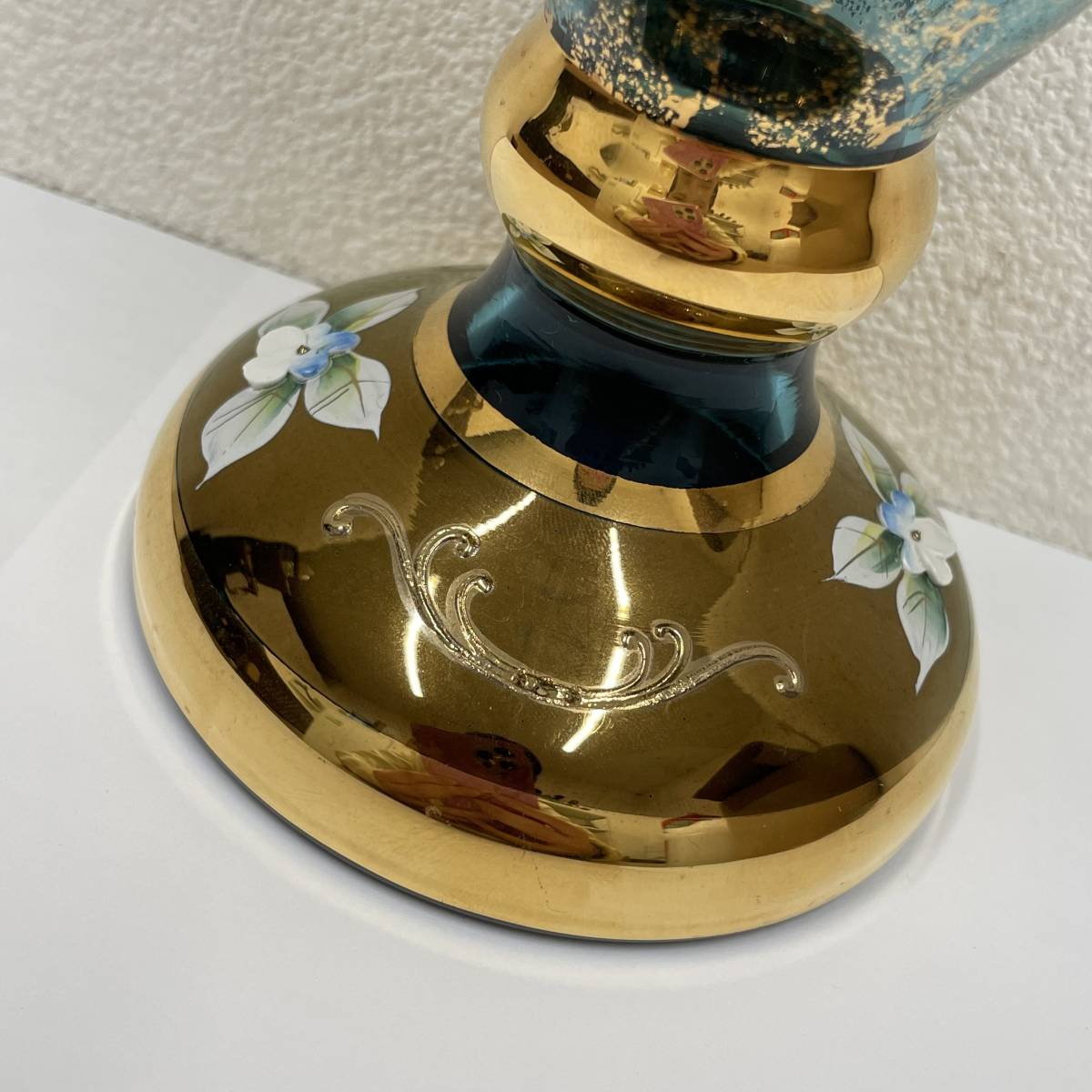 [BOHEMIA/bohe mia ] ваза цветок основа цветок голубой × Gold цвет высота примерно 36cm[ с ящиком ]*10321