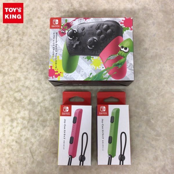 1円～ Nintendo Switch Proコントローラー スプラトゥーン2 エディション、Joy-Con ストラップ ネオンピンク ネオングリーン_画像1