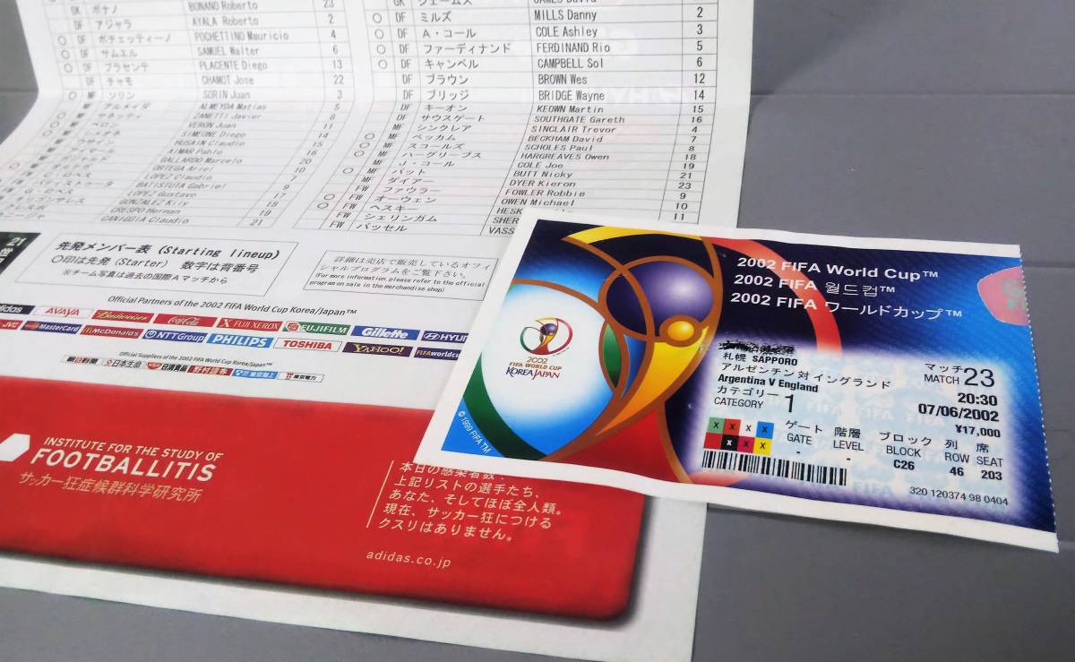 2002年日韓ワールドカップチケット盾&使用済みチケット半券 2002年 FIFA ワールドカップ サッカー 使用済み半券 チケット