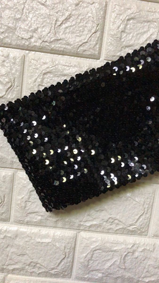 値下げ!☆全体スパンコールの サッシュベルト。サイズ平置き (14x34) 全体にゴム仕立てなので、3センチほど伸びます。