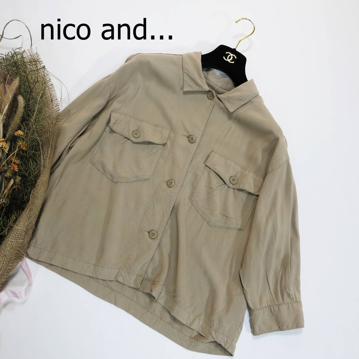 niko and... ニコアンド 長袖シャツ サイズ3 ７部袖 くすみ レーヨン製 ベージュ L 4230_画像1