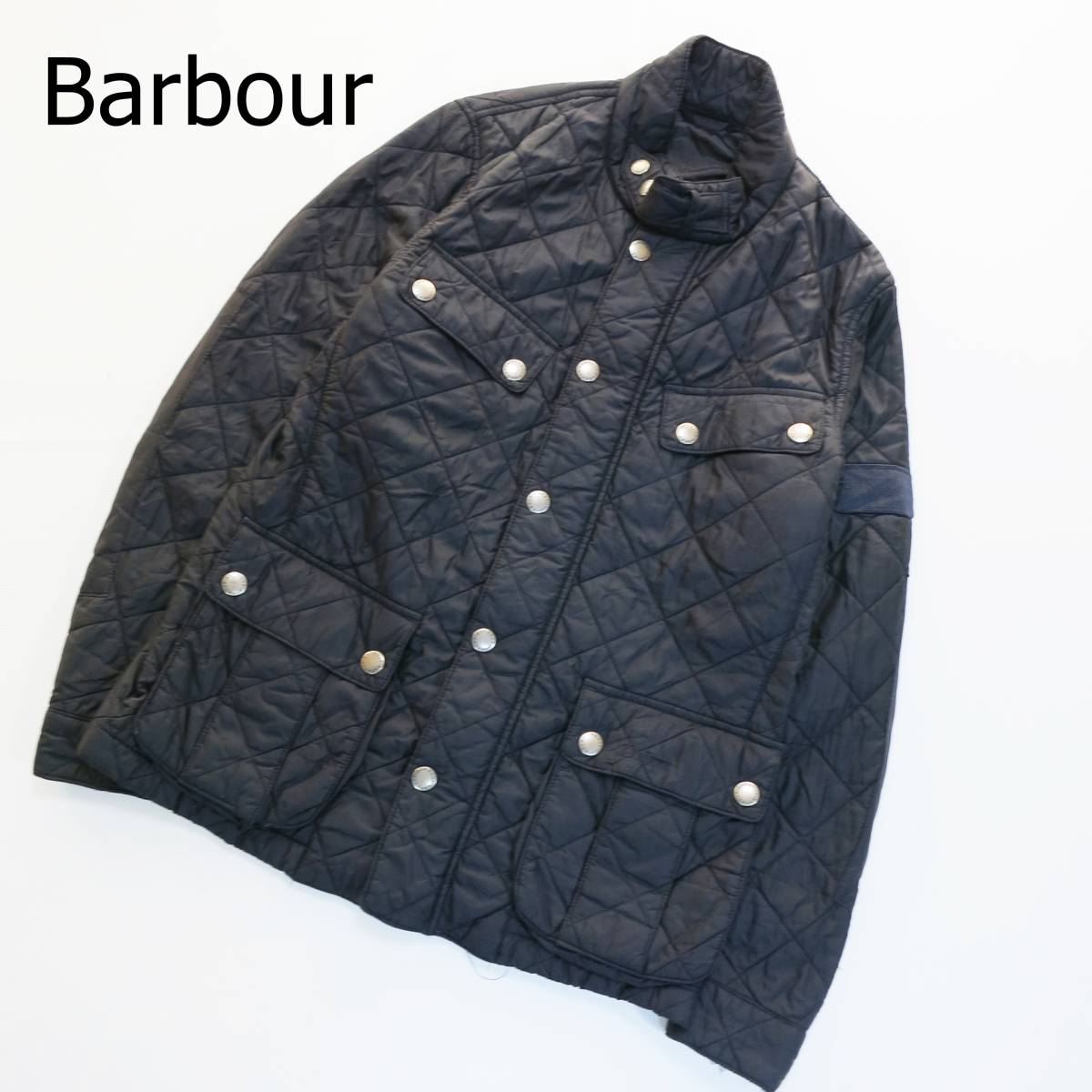 Barbour バブアー キルティングジャケット ブラック 黒 サイズS 軽量 中綿 4か所ポケット ワークブルゾン あったか シンプル ワッペンロゴ