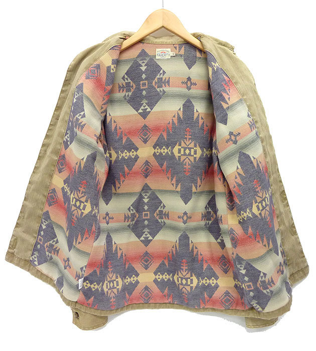 良品 ファレティブランド コットンシャツジャケット FB0401 FAHERTY BRAND ヘリンボーン サイズS RRL カーキ系 ベージュ系 アウターの画像3