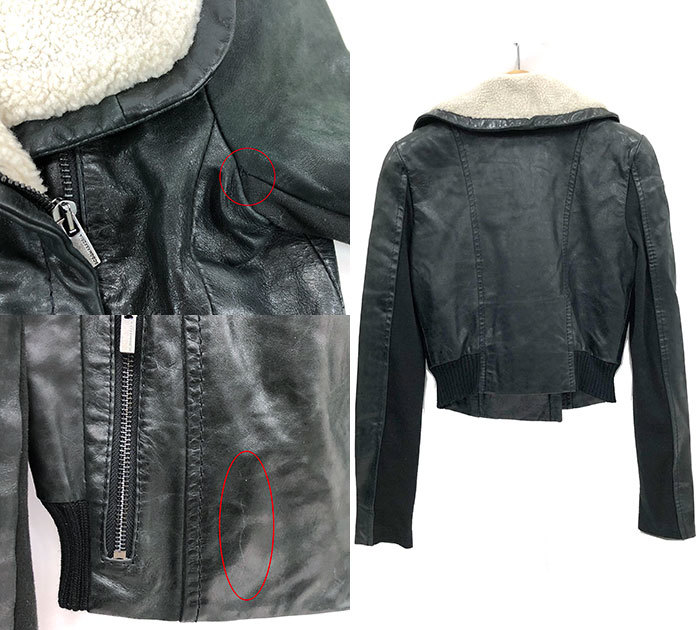 V[BCBG MAXAZRIA] Be si- Be ji- овечья кожа большой боа цвет двусторонний байкерская куртка черный XXS tops RA5871